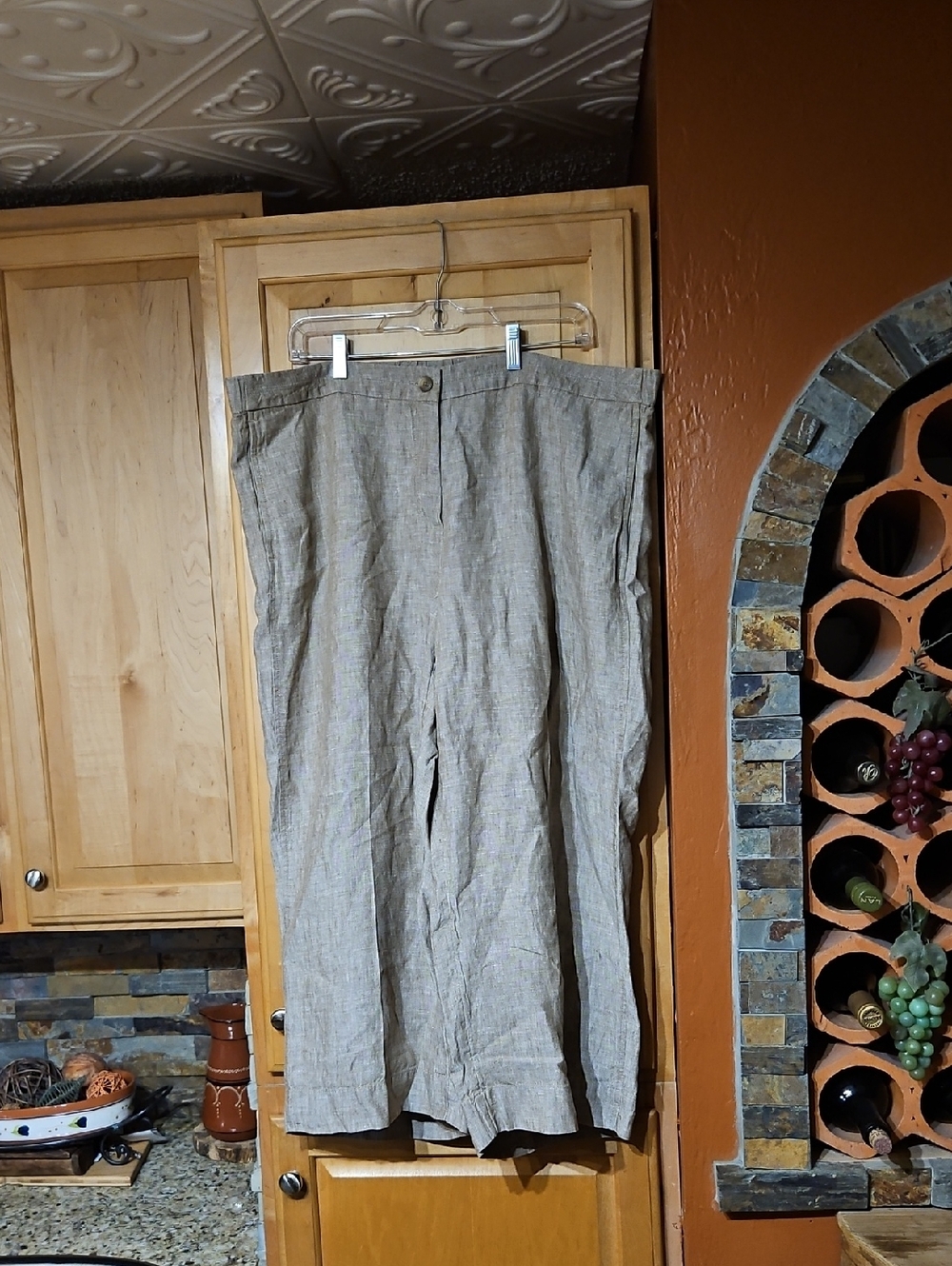J. Jill Love Linen Wide Leg Crop Pants Tan Linen Lagenlook